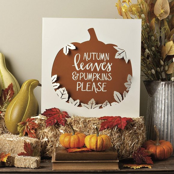 Autumn Leaves & Pumpkins Please Box Sign - Picture 1 of 4